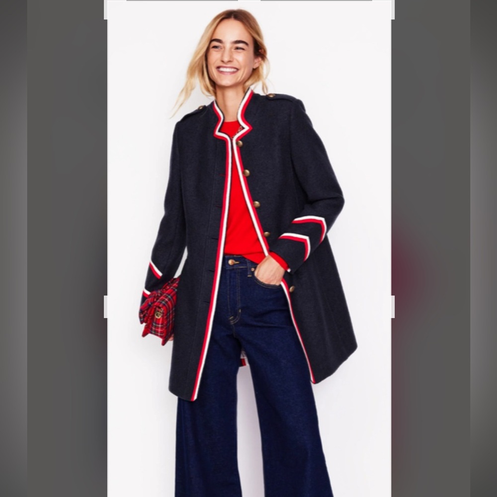Boden Dark Blue Trench Coat with Red Trim
